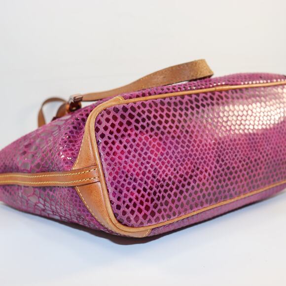 Dooney & Bourke Purple Snake Embossed Leather Tote Bag with Red Interior - Picture 6 of 11